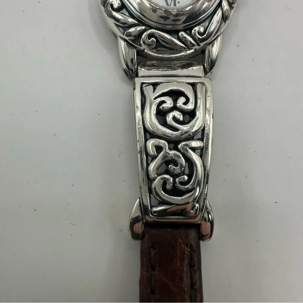 Brighton Santa Barbara Watch Vintage Silver tone Brown Italian Leather strap